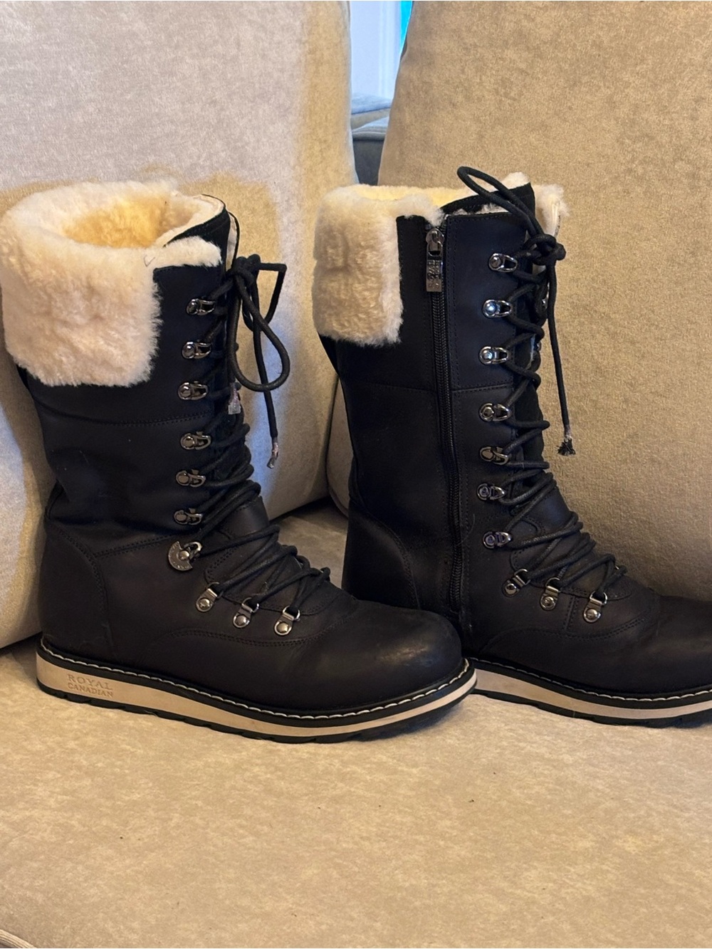 Women’s Black Shearling-Lined Lace-Up Winter Boots
